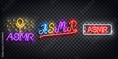 Vector set of realistic isolated neon sign of ASMR logo for template decoration and covering on the transparent background.