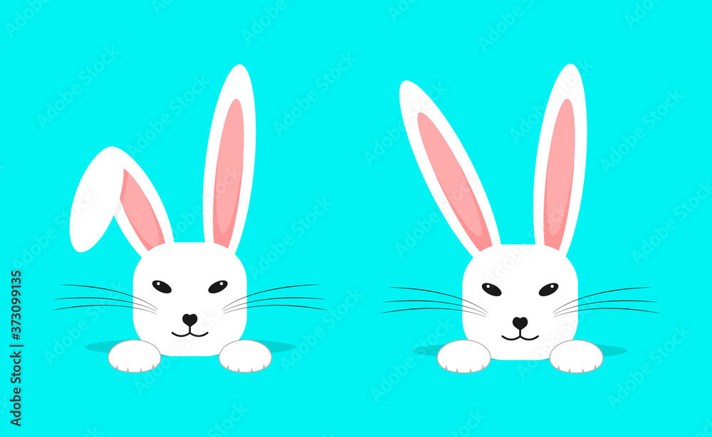 Easter white bunny. Rabbit ears. Beautiful, cute rabbit. Vector illustration