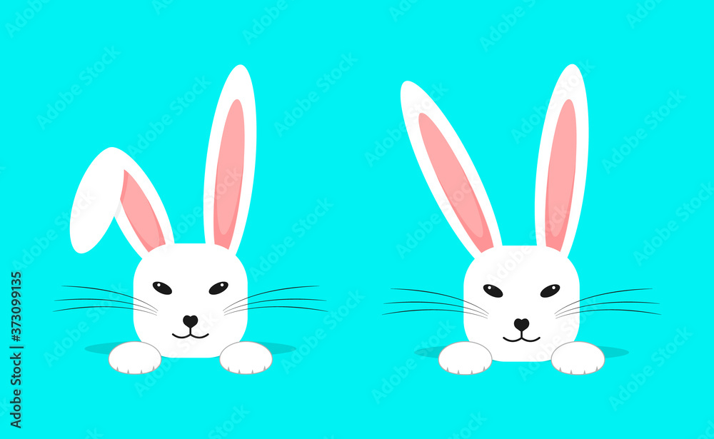 Fototapeta premium Easter white bunny. Rabbit ears. Beautiful, cute rabbit. Vector illustration