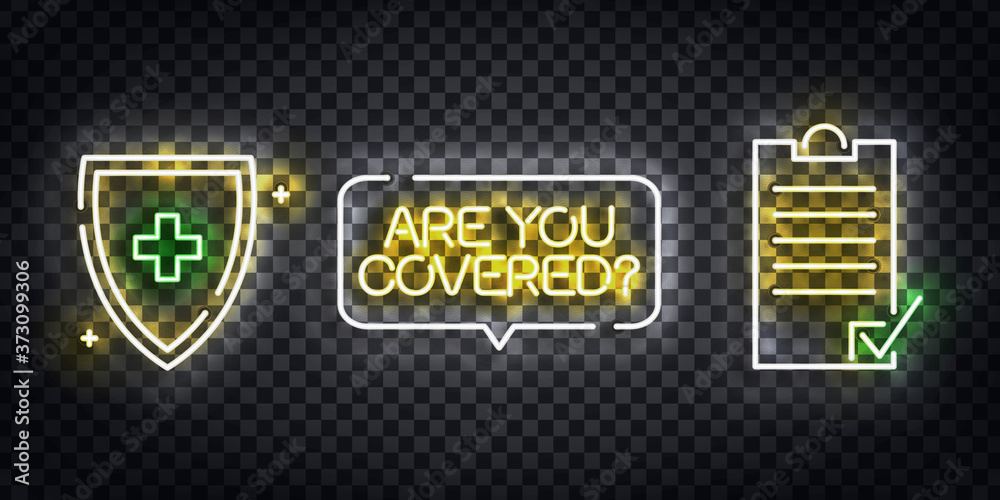 Vector realistic isolated neon sign of Insurance logo for template decoration and mockup covering on the transparent background. Concept of insurance and healthcare.
