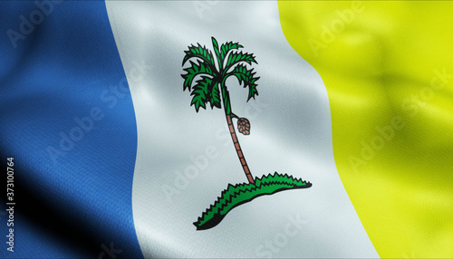 3D Waving Malaysia State Flag of Penang Closeup View photo