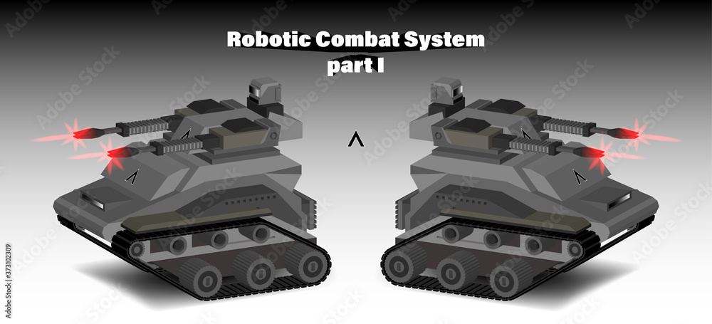 Abstract 3d military double-barreled tracked military equipment. Robotic Combat System in two projections Part One EPS10 Abstract 3d military double-barreled tracked military equipment. Robotic Combat System in two projections Part One EPS10
