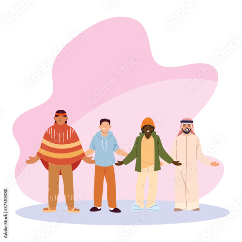 usa indian black and arabish men cartoons vector design