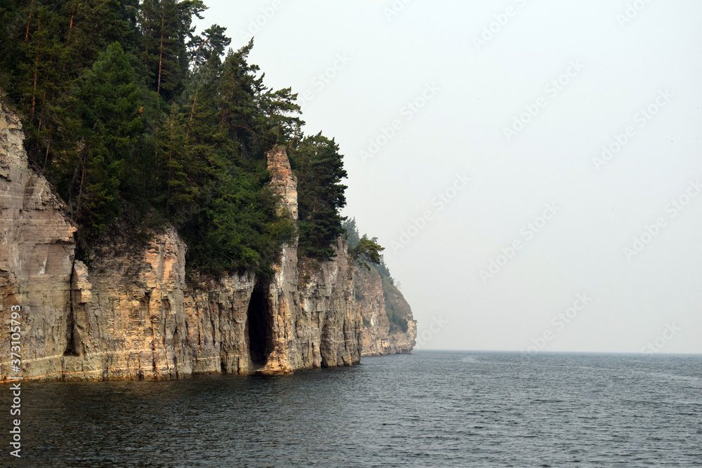 nature of Siberia and its beauty. Vast expanse. Cliff. Chic of the sea. Caves in the rocks. The receding horizon.