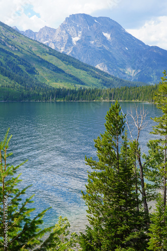View of Jenny Lake in summer in Grand Teton National Park in Wyoming  United States