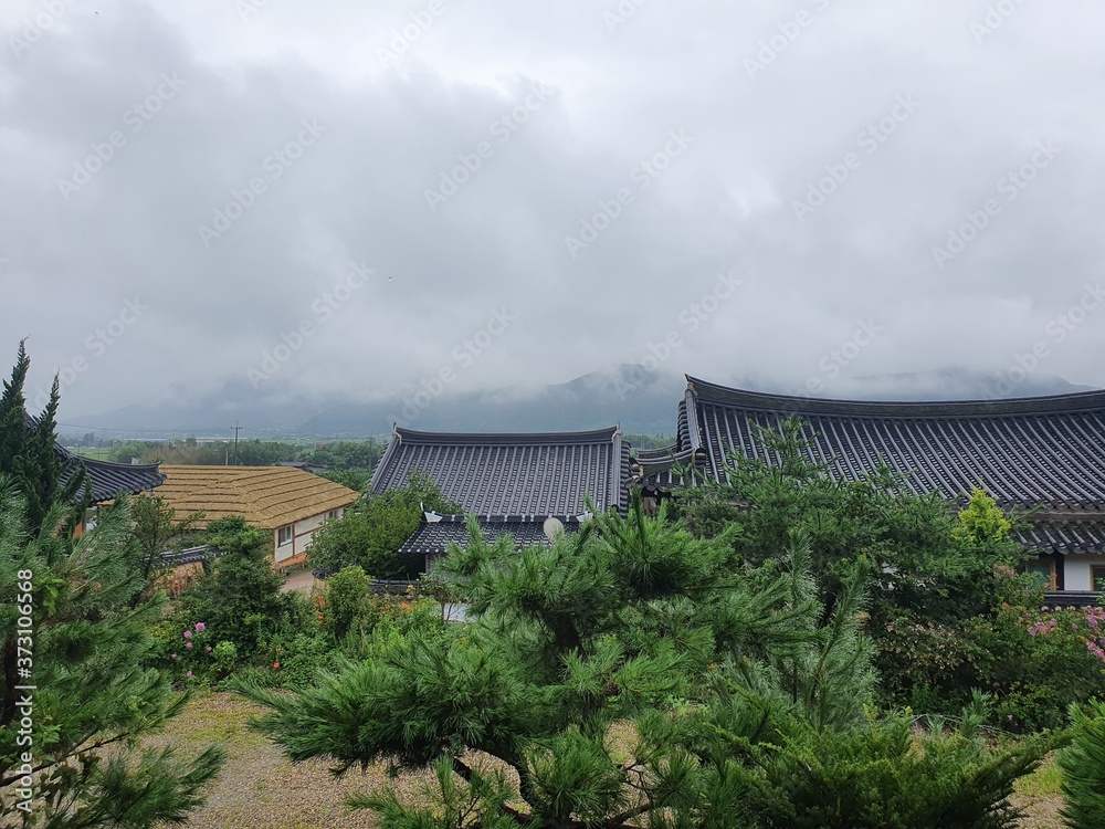 Gurye-gun, Jeollanam-do, South Korea - 23th July 2020 : Scenery of Hanok village
on a rainy day Gurye-gun, Jeollanam-do, South Korea - 23th July 2020 : Scenery of Hanok village
on a rainy day