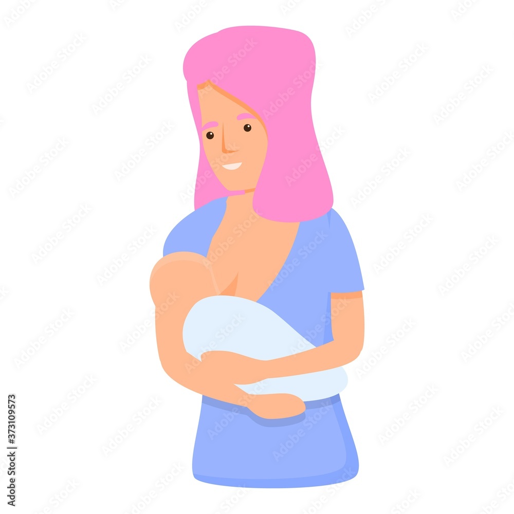 Young girl breast feeding icon. Cartoon of young girl breast feeding vector icon for web design isolated on white background Young girl breast feeding icon. Cartoon of young girl breast feeding vector icon for web design isolated on white background