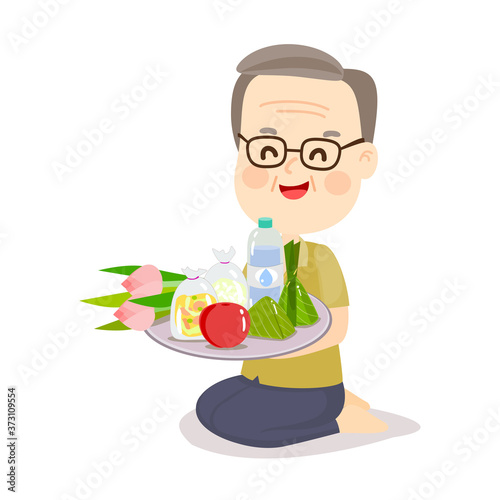 Caetoon  give alms buddhist monk 