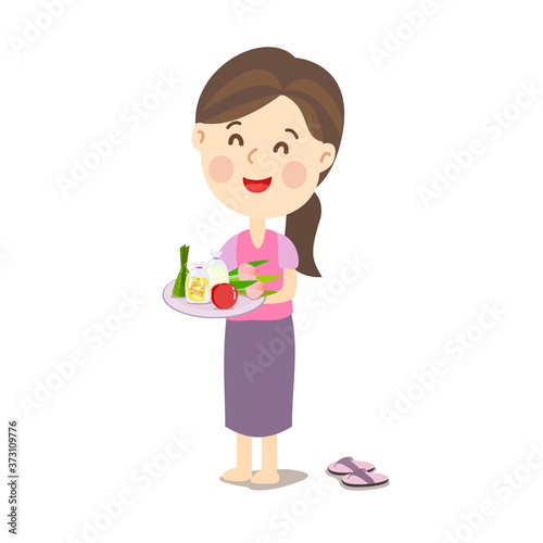 Caetoon  give alms buddhist monk 
