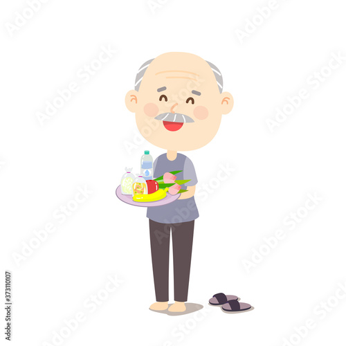 Cartoon give alms buddhist monk 
