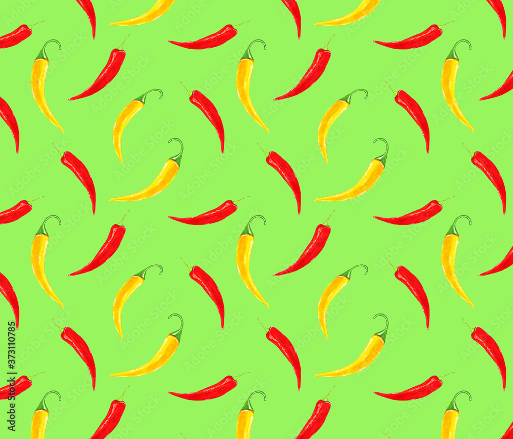 Fototapeta premium Pattern on a white background bell pepper pepper Chile yellow and red.