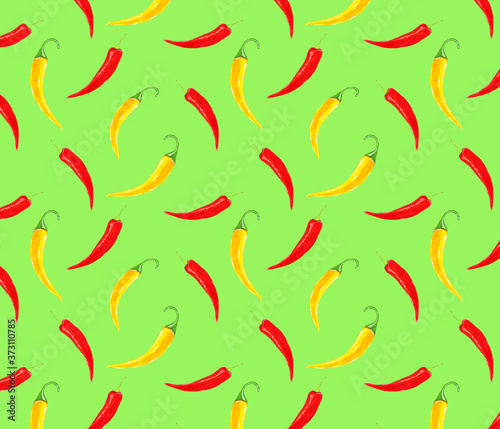 Pattern on a white background bell pepper pepper Chile yellow and red.