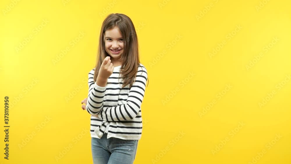 Funny little child girl inviting to come Funny little child girl inviting to come