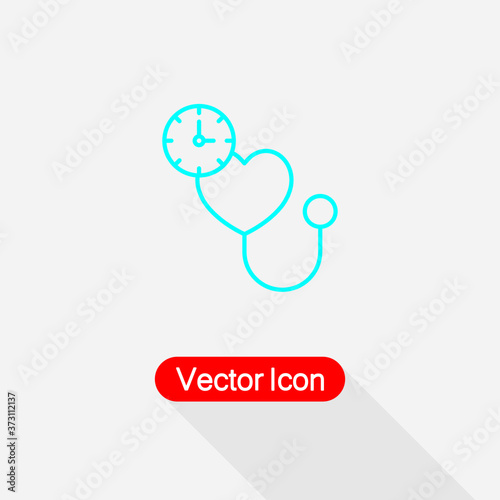 Health Control Icon, Hospital, Heart, Time, Clock Icon Vector Illustration Eps10
