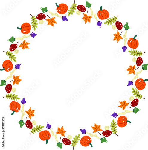 Colored round frame autumn, wreath, decorative design, vector illustration