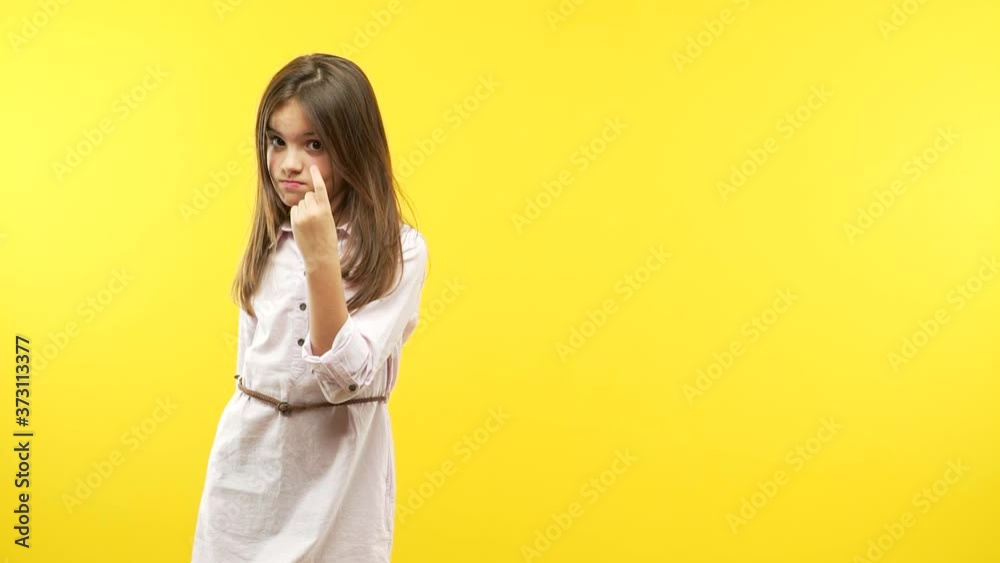 Funny little child girl inviting to come Funny little child girl inviting to come