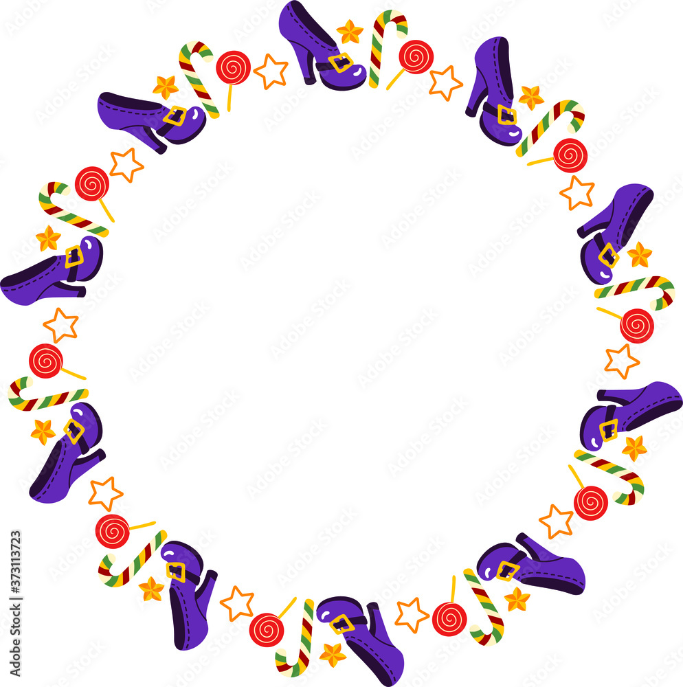 Colored round frame halloween, wreath, decorative design, vector illustration