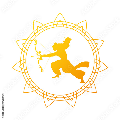 lord ram with bow and arrow gold silhouette in mandala vector design