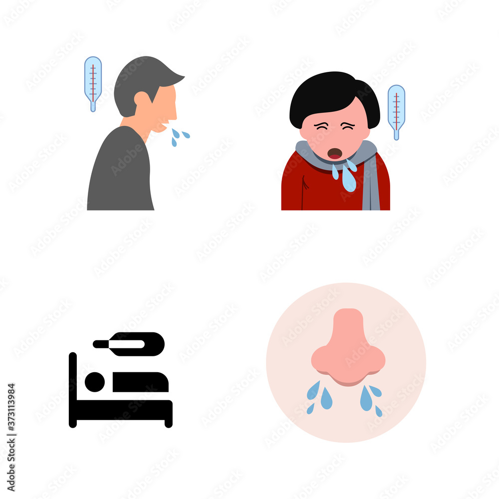 Flu disease prevention, cold symptoms flat line icons set. Flu disease prevention, cold symptoms flat line icons set.