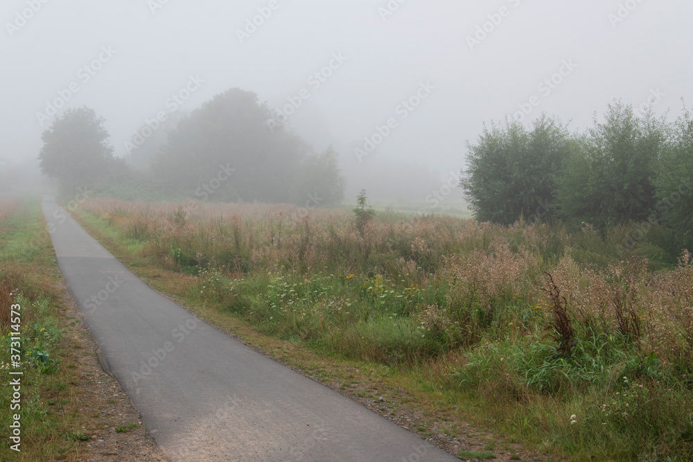 Dämmerung am Morgen mit etwas Nebel im Bruch von Bünde, eine Flußniederung, Tal des Flusses Else Dämmerung am Morgen mit etwas Nebel im Bruch von Bünde, eine Flußniederung, Tal des Flusses Else