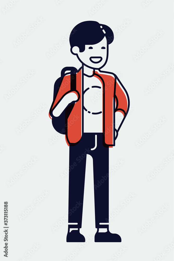 Cool linear illustration on young adult student in trendy outfit, isolated. Adjustable stroke weight Cool linear illustration on young adult student in trendy outfit, isolated. Adjustable stroke weight
