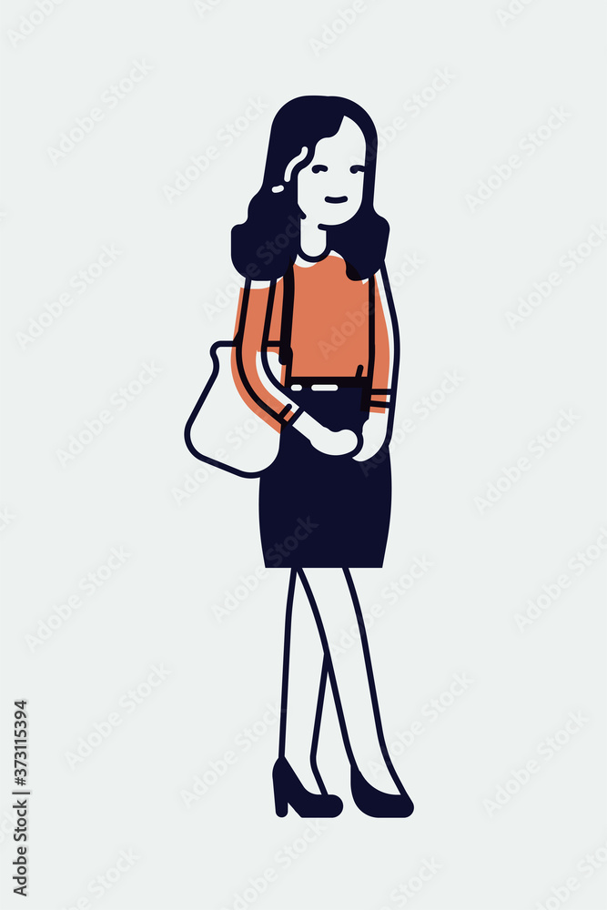 Cool monoweight stroke illustration on cheerful young adult female student in trendy outfit, isolated. Fully adjustable. Cute linear character design Cool monoweight stroke illustration on cheerful young adult female student in trendy outfit, isolated. Fully adjustable. Cute linear character design
