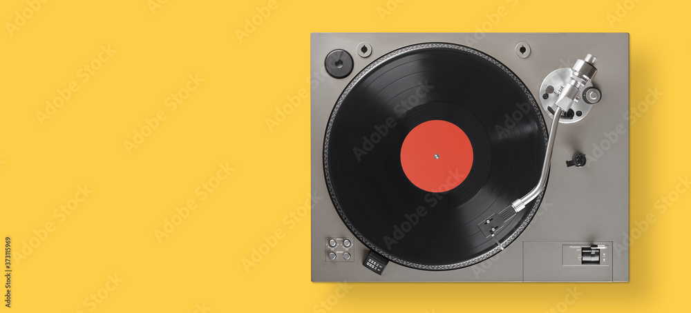 turntable with lp vinyl record. Above view turntable with lp vinyl record. Above view