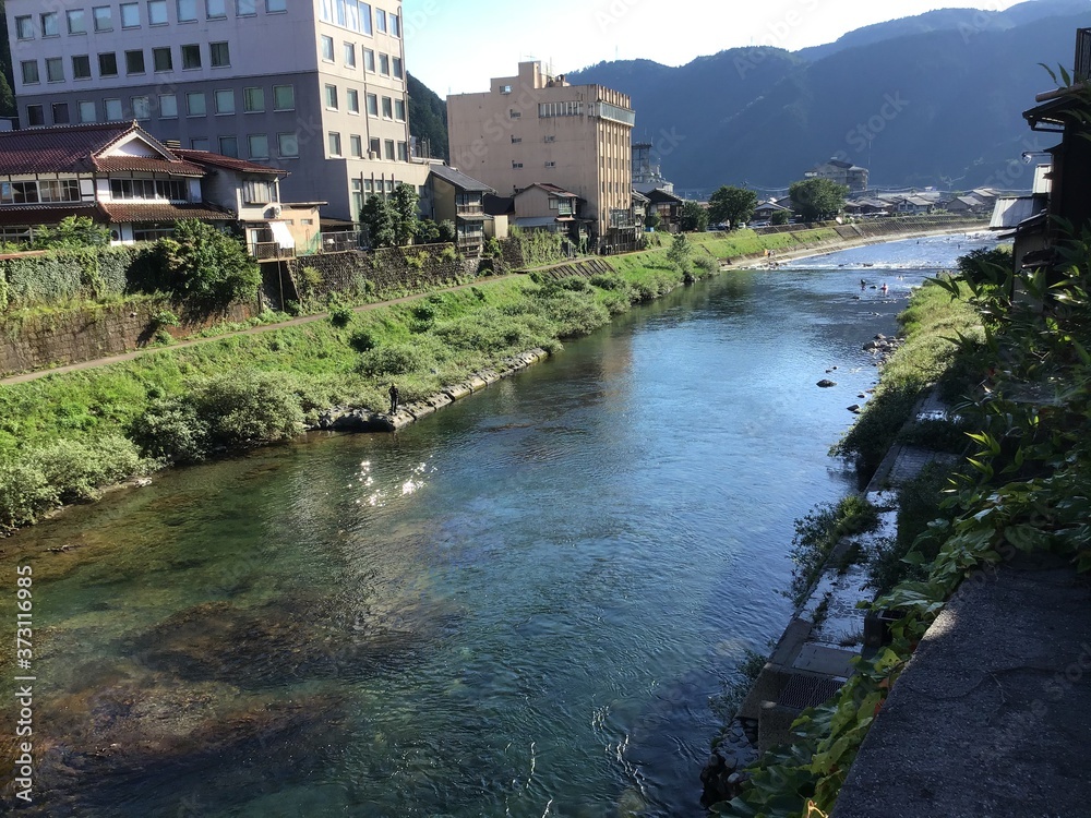 Scenery near Miyagase Bridge over the Yoshida River in Gujo Hachiman