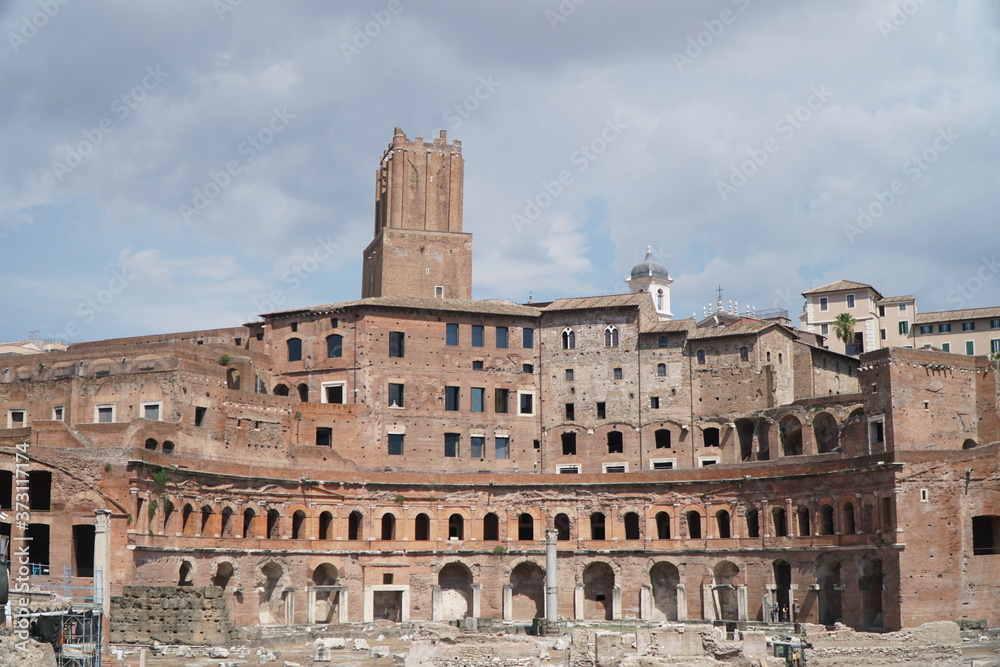 A panoramic view on Trajan's Market (Mercati Traianei) on the Via dei Fori Imperiali in Rome, Italy