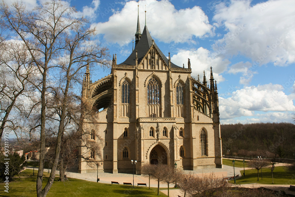 There is photo of masterpiece st. Barbara's church in Prague