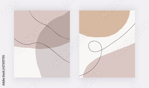 Abstract mid century design covers with nude and brown shapes, lines 
