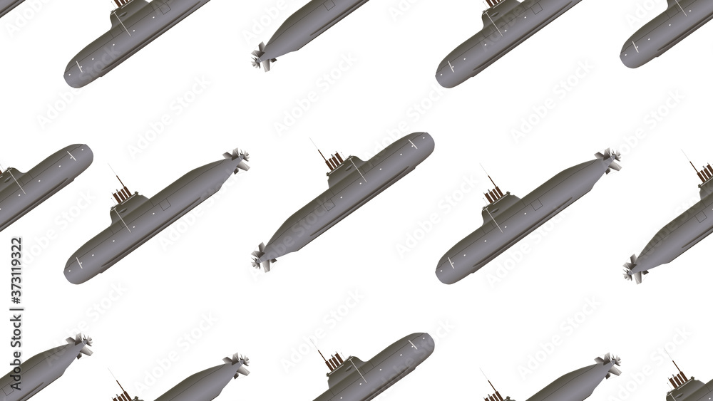 seamless submarine on white background,  3d illustration concept