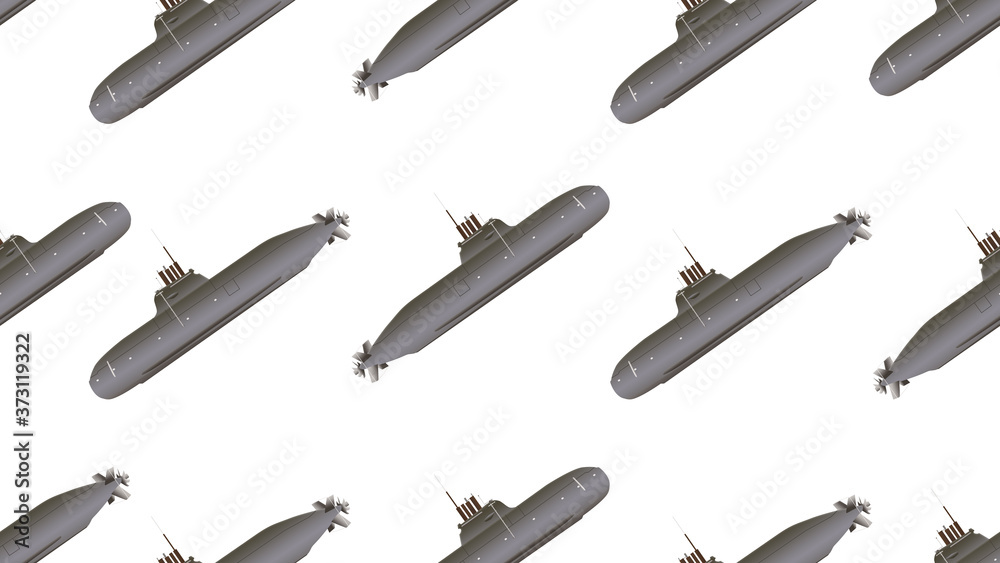 Fototapeta premium seamless submarine on white background, 3d illustration concept