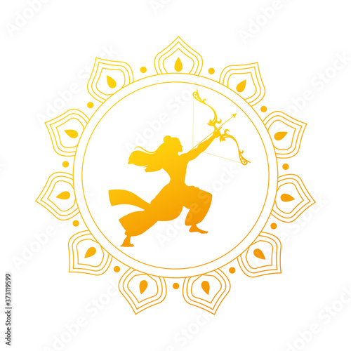 lord ram with bow and arrow gold silhouette in mandala vector design