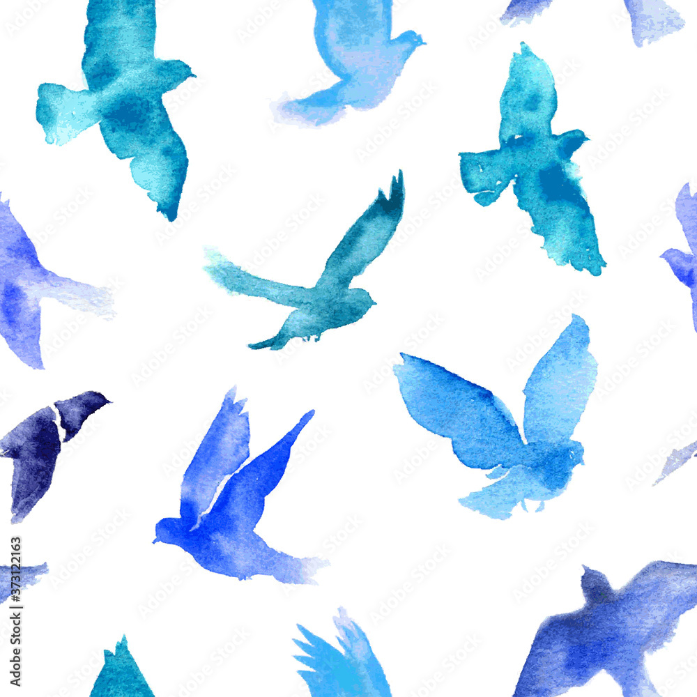 Obraz Watercolor birds seamless pattern.