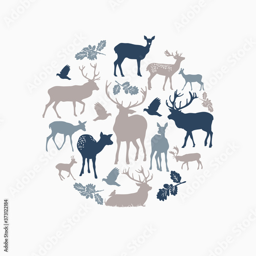 Deer silhouette round composition.