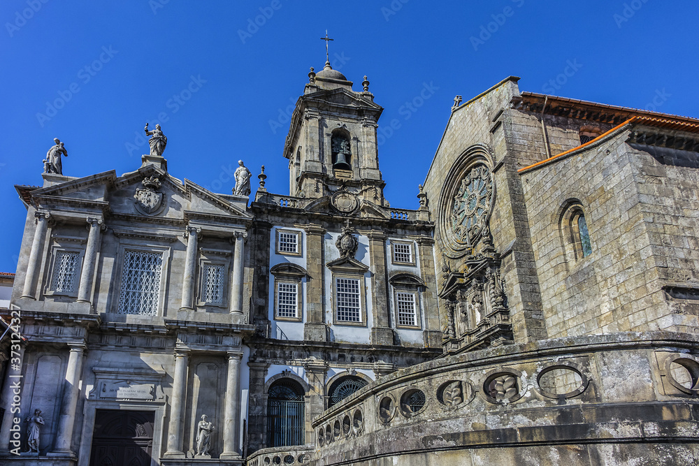 Architectural fragments of Porto Church of Saint Francis (Igreja de Sao Francisco, 1410) - a fine example of Gothic architecture in the city. Porto, Portugal.
