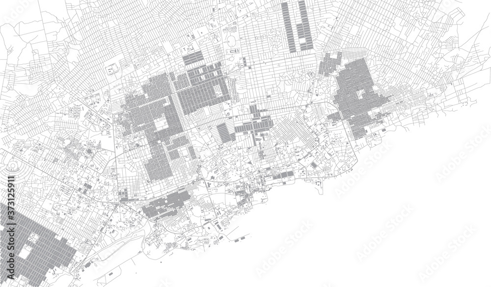 Map of Mogadishu, satellite view, city, Somalia. Street and building of the capital