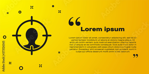 Black Head hunting icon isolated on yellow background. Business target or Employment sign. Human resource and recruitment for business. Vector.