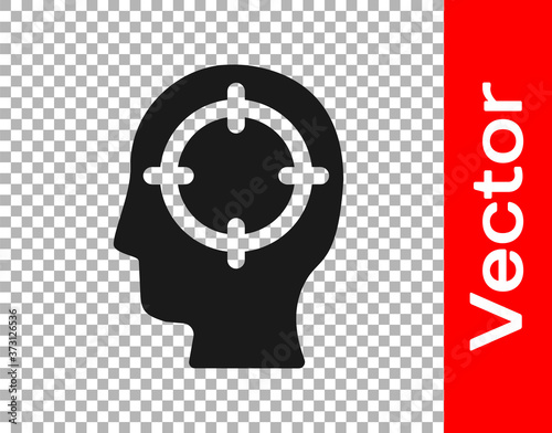 Black Head hunting icon isolated on transparent background. Business target or Employment sign. Human resource and recruitment for business. Vector.