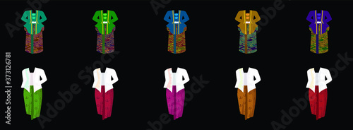 set of cute kebaya traditional fashion from indonesia. cartoon icon design template with various models. vector illustration