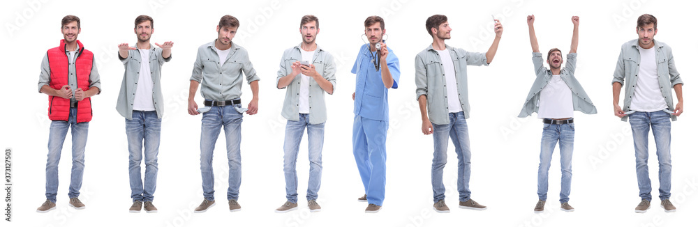 collage doctor and young man isolated on white collage doctor and young man isolated on white