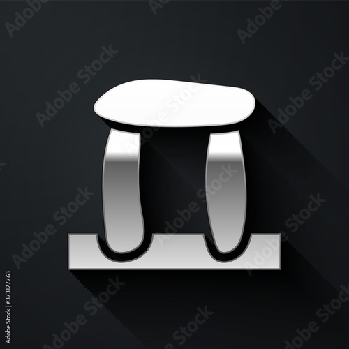 Silver Stonehenge icon isolated on black background. Long shadow style. Vector.