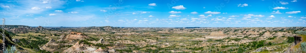 Panoramic overlook of Painted Canyon of the Theodore Roosevelt National Park, North Dakota, USA
