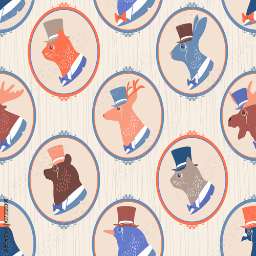 Vintage seamless pattern with silhouette of animals
