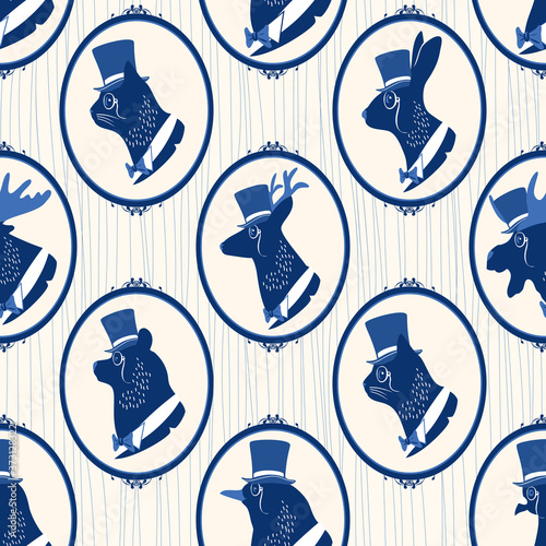 Vintage seamless pattern with silhouette of animals