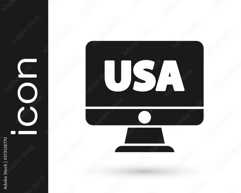 Black USA United states of america on monitor icon isolated on white background. Vector. Black USA United states of america on monitor icon isolated on white background. Vector.