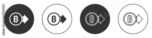 Black Cryptocurrency coin Bitcoin icon isolated on white background. Physical bit coin. Blockchain based secure crypto currency. Circle button. Vector.