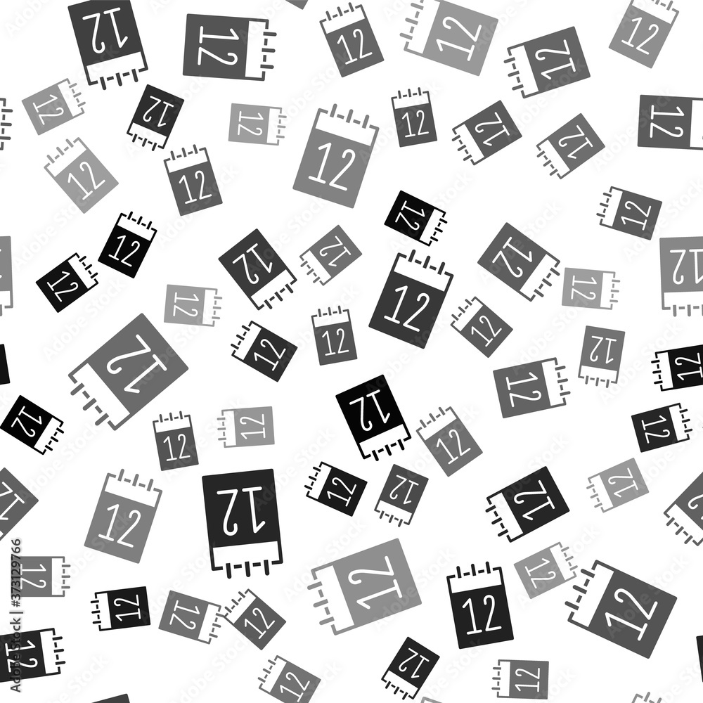 Black Calendar 12 june icon isolated seamless pattern on white background. Russian language 12 june Happy Russia Day. Vector.