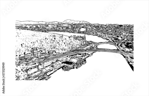Building view with landmark of Araruama is a municipality in the state of Rio de Janeiro, Brazil. Hand drawn sketch illustration in vector.